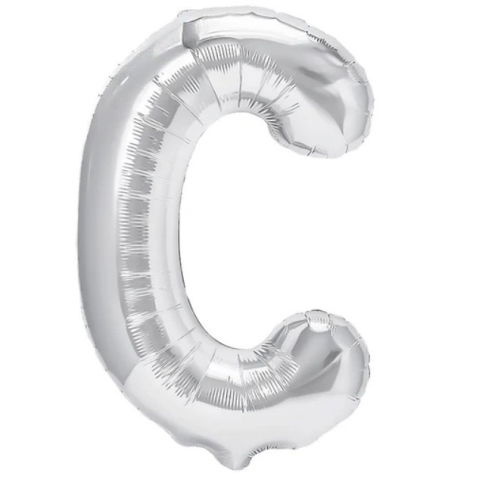 Litere - Balon Folie Metalizata Litera C, Flippy, 80 cm, Umflati cu Heliu sau Aer, Ambalaj Individual, Pai inclus, Argintiu