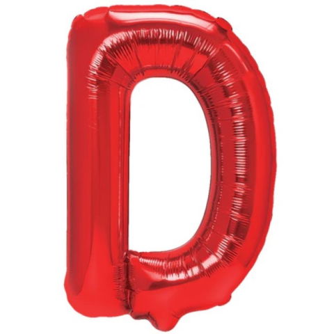 Litere - Balon Folie Metalizata Litera D, Flippy, 40 cm, Umflati cu Heliu sau Aer, Ambalaj Individual, Pai inclus, Rosu
