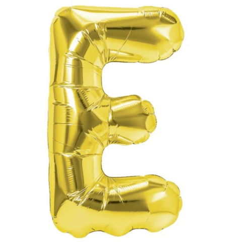 Litere - Balon Folie Metalizata Litera E, Flippy, 40 cm, Umflati cu Heliu sau Aer, Ambalaj Individual, Pai inclus, Auriu