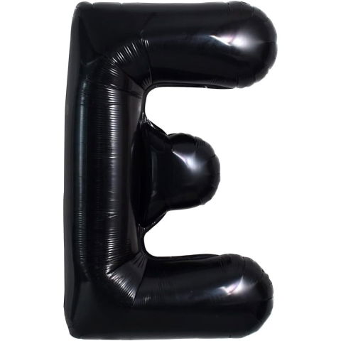 Litere - Balon Folie Metalizata Litera E, Flippy, 40 cm, Umflati cu Heliu sau Aer, Ambalaj Individual, Pai inclus, Negru