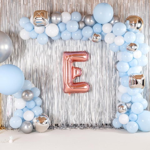 Litere - Balon Folie Metalizata Litera E, Flippy, 40 cm, Umflati cu Heliu sau Aer, Ambalaj Individual, Pai inclus, Rose Gold