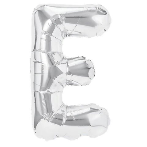 Litere - Balon Folie Metalizata Litera E, Flippy, 80 cm, Umflati cu Heliu sau Aer, Ambalaj Individual, Pai inclus, Argintiu