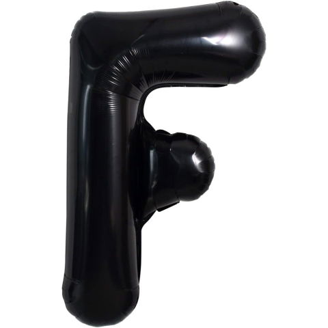 Litere - Balon Folie Metalizata Litera F, Flippy, 40 cm, Umflati cu Heliu sau Aer, Ambalaj Individual, Pai inclus, Negru