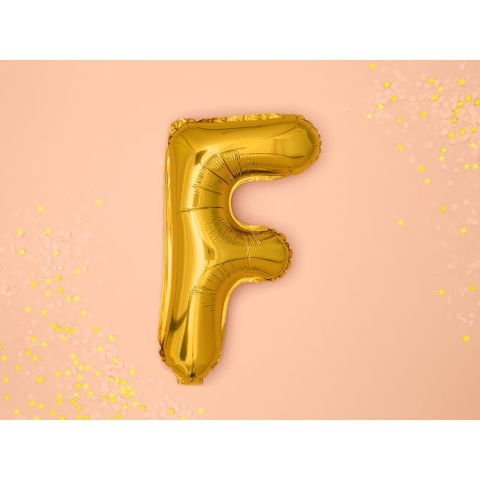 Litere - Balon Folie Metalizata Litera F, Flippy, 80 cm, Umflati cu Heliu sau Aer, Ambalaj Individual, Pai inclus, Auriu