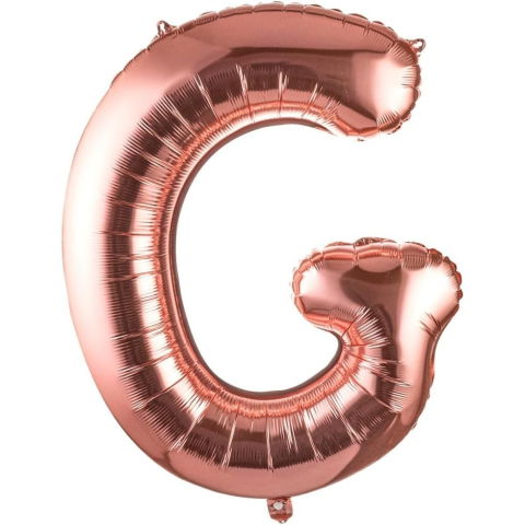 Litere - Balon Folie Metalizata Litera G, Flippy, 100 cm, Umflati cu Heliu sau Aer, Ambalaj Individual, Pai inclus, Rose Gold