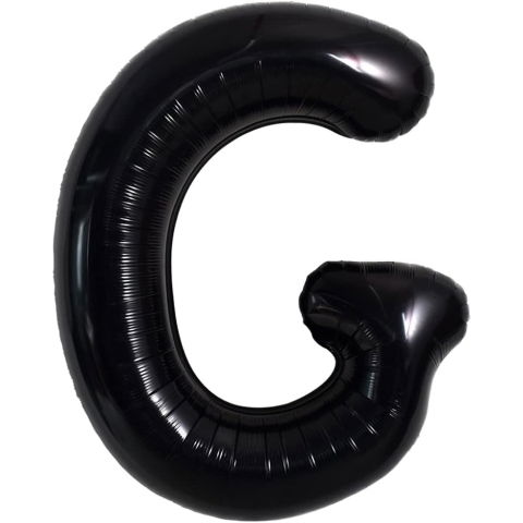 Litere - Balon Folie Metalizata Litera G, Flippy, 40 cm, Umflati cu Heliu sau Aer, Ambalaj Individual, Pai inclus, Negru