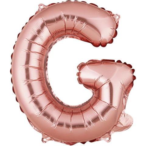 Litere - Balon Folie Metalizata Litera G, Flippy, 40 cm, Umflati cu Heliu sau Aer, Ambalaj Individual, Pai inclus, Rose Gold