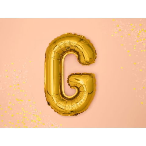 Litere - Balon Folie Metalizata Litera G, Flippy, 80 cm, Umflati cu Heliu sau Aer, Ambalaj Individual, Pai inclus, Auriu