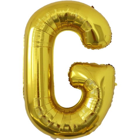 Litere - Balon Folie Metalizata Litera G, Flippy, 80 cm, Umflati cu Heliu sau Aer, Ambalaj Individual, Pai inclus, Auriu