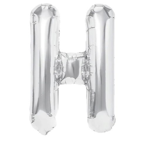 Litere - Balon Folie Metalizata Litera H, Flippy, 40 cm, Umflati cu Heliu sau Aer, Ambalaj Individual, Pai inclus, Argintiu