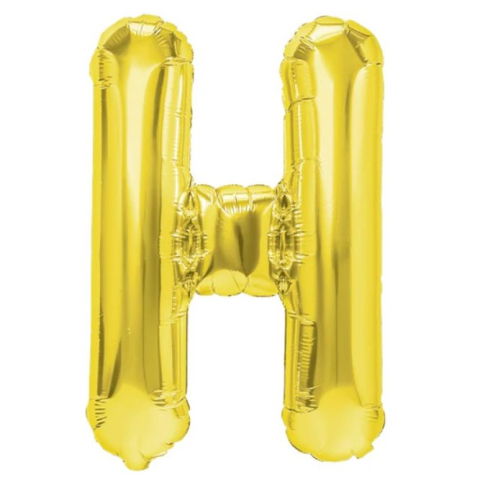 Litere - Balon Folie Metalizata Litera H, Flippy, 40 cm, Umflati cu Heliu sau Aer, Ambalaj Individual, Pai inclus, Auriu