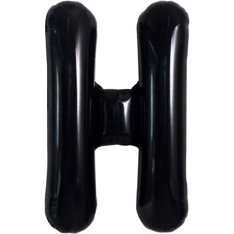 Litere - Balon Folie Metalizata Litera H, Flippy, 40 cm, Umflati cu Heliu sau Aer, Ambalaj Individual, Pai inclus, Negru