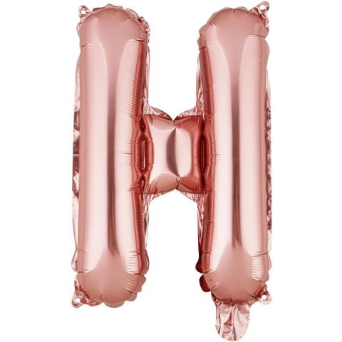 Litere - Balon Folie Metalizata Litera H, Flippy, 40 cm, Umflati cu Heliu sau Aer, Ambalaj Individual, Pai inclus, Rose Gold