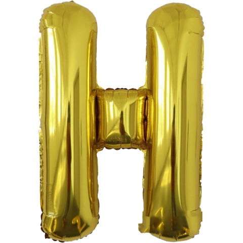 Litere - Balon Folie Metalizata Litera H, Flippy, 80 cm, Umflati cu Heliu sau Aer, Ambalaj Individual, Pai inclus, Auriu