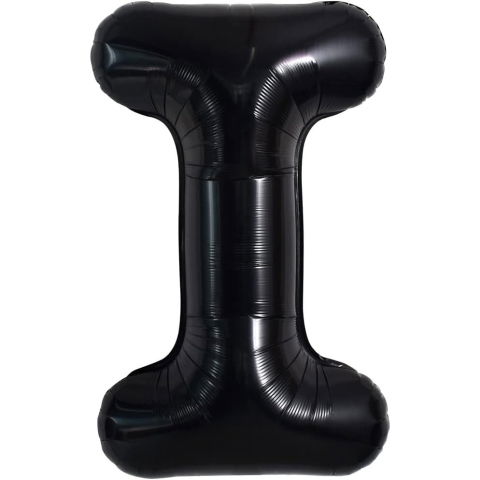 Litere - Balon Folie Metalizata Litera I, Flippy, 40 cm, Umflati cu Heliu sau Aer, Ambalaj Individual, Pai inclus, Negru
