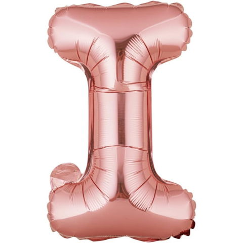 Litere - Balon Folie Metalizata Litera I, Flippy, 40 cm, Umflati cu Heliu sau Aer, Ambalaj Individual, Pai inclus, Rose Gold