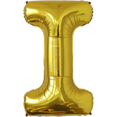 Litere - Balon Folie Metalizata Litera I, Flippy, 80 cm, Umflati cu Heliu sau Aer, Ambalaj Individual, Pai inclus, Auriu