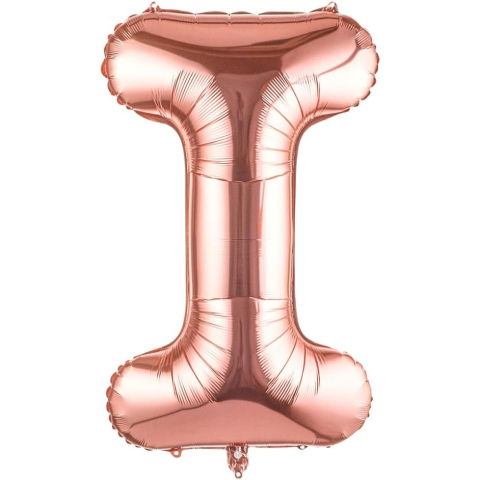 Litere - Balon Folie Metalizata Litera I, Flippy, 80 cm, Umflati cu Heliu sau Aer, Ambalaj Individual, Pai inclus, Rose Gold