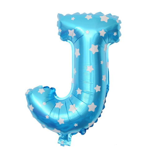 Litere - Balon Folie Metalizata Litera J, Flippy, 40 cm, Cu Imprimeu Stelute, Umflati cu Heliu sau Aer, Ambalaj Individual, Pai inclus, Albastru