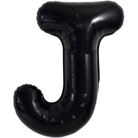 Litere - Balon Folie Metalizata Litera J, Flippy, 40 cm, Umflati cu Heliu sau Aer, Ambalaj Individual, Pai inclus, Negru
