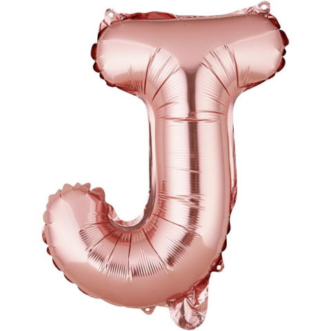 Litere - Balon Folie Metalizata Litera J, Flippy, 40 cm, Umflati cu Heliu sau Aer, Ambalaj Individual, Pai inclus, Rose Gold