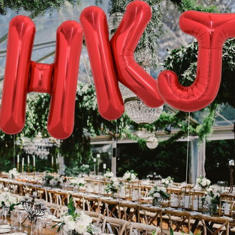 Litere - Balon Folie Metalizata Litera J, Flippy, 40 cm, Umflati cu Heliu sau Aer, Ambalaj Individual, Pai inclus, Rosu