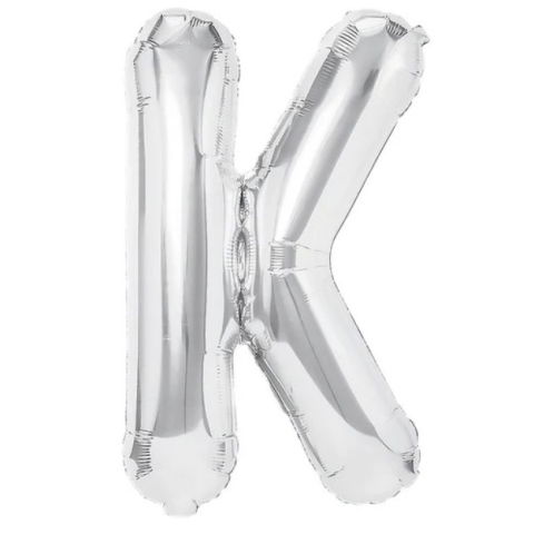 Litere - Balon Folie Metalizata Litera K, Flippy, 40 cm, Umflati cu Heliu sau Aer, Ambalaj Individual, Pai inclus, Argintiu