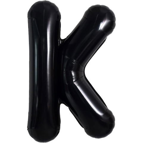 Litere - Balon Folie Metalizata Litera K, Flippy, 40 cm, Umflati cu Heliu sau Aer, Ambalaj Individual, Pai inclus, Negru