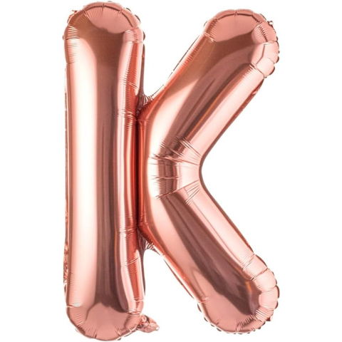 Litere - Balon Folie Metalizata Litera K, Flippy, 40 cm, Umflati cu Heliu sau Aer, Ambalaj Individual, Pai inclus, Rose Gold