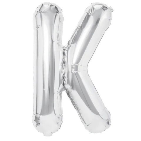 Litere - Balon Folie Metalizata Litera K, Flippy, 80 cm, Umflati cu Heliu sau Aer, Ambalaj Individual, Pai inclus, Argintiu