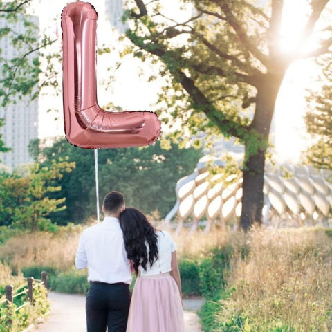 Litere - Balon Folie Metalizata Litera L, Flippy, 100 cm, Umflati cu Heliu sau Aer, Ambalaj Individual, Pai inclus, Rose Gold
