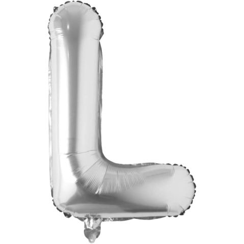 Litere - Balon Folie Metalizata Litera L, Flippy, 80 cm, Umflati cu Heliu sau Aer, Ambalaj Individual, Pai inclus, Argintiu