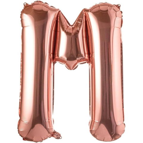 Litere - Balon Folie Metalizata Litera M, Flippy, 100 cm, Umflati cu Heliu sau Aer, Ambalaj Individual, Pai inclus, Rose Gold