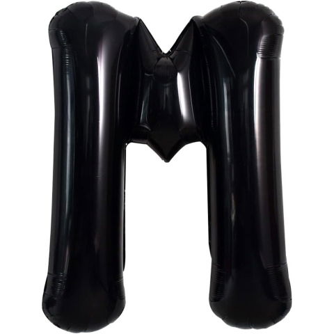 Litere - Balon Folie Metalizata Litera M, Flippy, 40 cm, Umflati cu Heliu sau Aer, Ambalaj Individual, Pai inclus, Negru