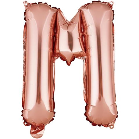Litere - Balon Folie Metalizata Litera M, Flippy, 40 cm, Umflati cu Heliu sau Aer, Ambalaj Individual, Pai inclus, Rose Gold