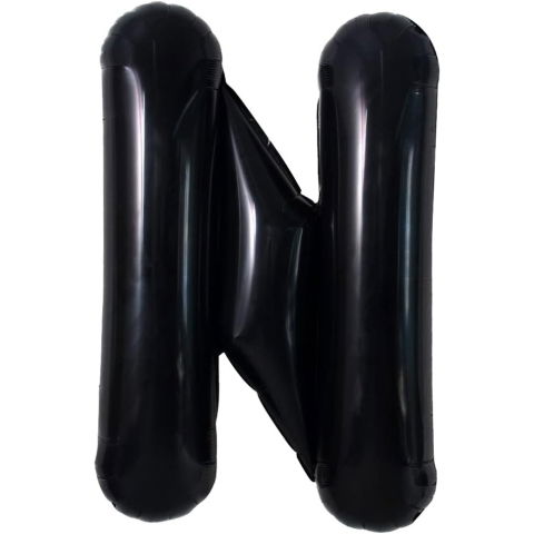 Litere - Balon Folie Metalizata Litera N, Flippy, 40 cm, Umflati cu Heliu sau Aer, Ambalaj Individual, Pai inclus, Negru