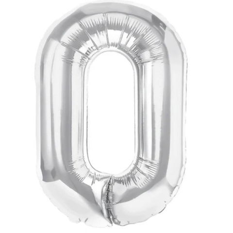 Litere - Balon Folie Metalizata Litera O, Flippy, 40 cm, Umflati cu Heliu sau Aer, Ambalaj Individual, Pai inclus, Argintiu
