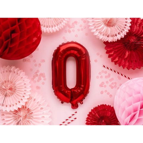 Litere - Balon Folie Metalizata Litera O, Flippy, 40 cm, Umflati cu Heliu sau Aer, Ambalaj Individual, Pai inclus, Rosu