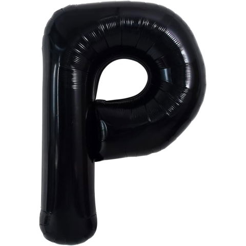 Litere - Balon Folie Metalizata Litera P, Flippy, 40 cm, Umflati cu Heliu sau Aer, Ambalaj Individual, Pai inclus, Negru