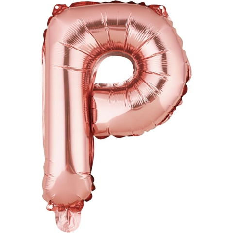 Litere - Balon Folie Metalizata Litera P, Flippy, 40 cm, Umflati cu Heliu sau Aer, Ambalaj Individual, Pai inclus, Rose Gold