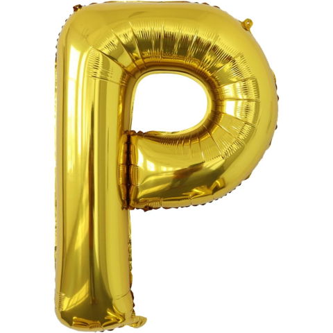 Litere - Balon Folie Metalizata Litera P, Flippy, 80 cm, Umflati cu Heliu sau Aer, Ambalaj Individual, Pai inclus, Auriu