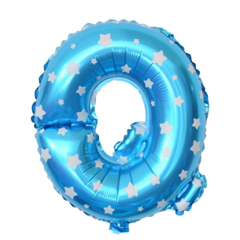 Litere - Balon Folie Metalizata Litera Q, Flippy, 40 cm, Cu Imprimeu Stelute, Umflati cu Heliu sau Aer, Ambalaj Individual, Pai inclus, Albastru