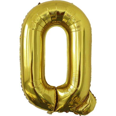 Litere - Balon Folie Metalizata Litera Q, Flippy, 40 cm, Umflati cu Heliu sau Aer, Ambalaj Individual, Pai inclus, Auriu