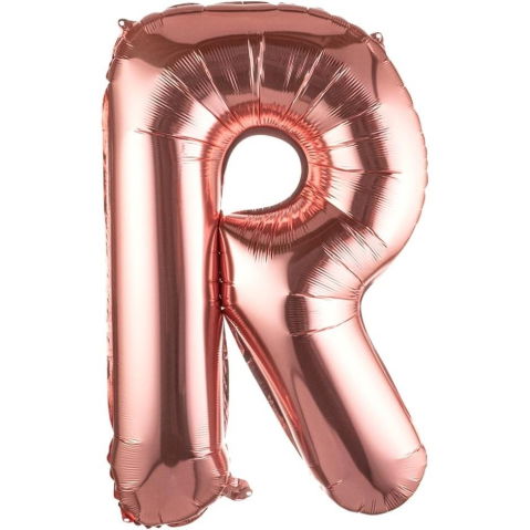 Litere - Balon Folie Metalizata Litera R, Flippy, 100 cm, Umflati cu Heliu sau Aer, Ambalaj Individual, Pai inclus, Rose Gold