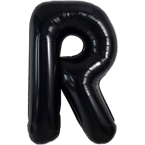 Litere - Balon Folie Metalizata Litera R, Flippy, 40 cm, Umflati cu Heliu sau Aer, Ambalaj Individual, Pai inclus, Negru
