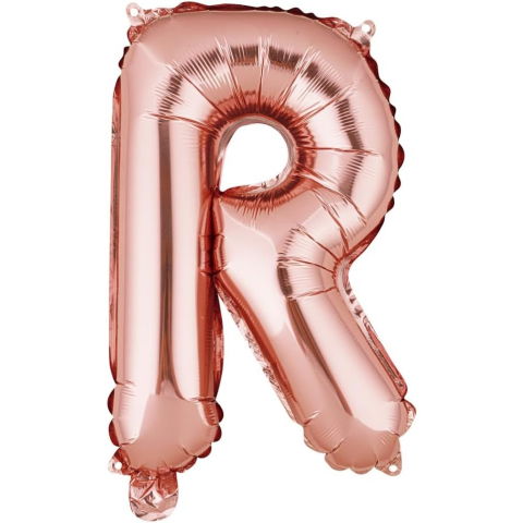 Litere - Balon Folie Metalizata Litera R, Flippy, 40 cm, Umflati cu Heliu sau Aer, Ambalaj Individual, Pai inclus, Rose Gold