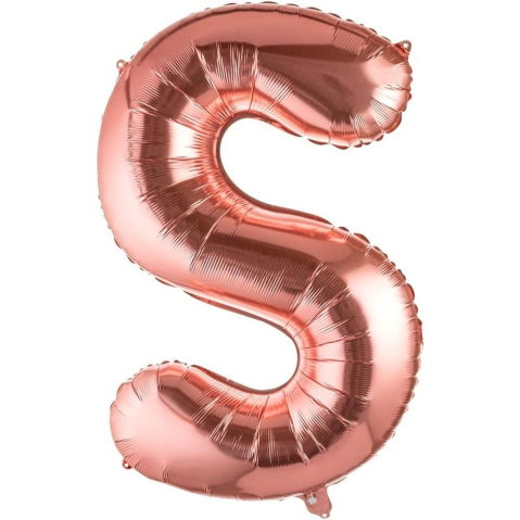 Litere - Balon Folie Metalizata Litera S, Flippy, 100 cm, Umflati cu Heliu sau Aer, Ambalaj Individual, Pai inclus, Rose Gold