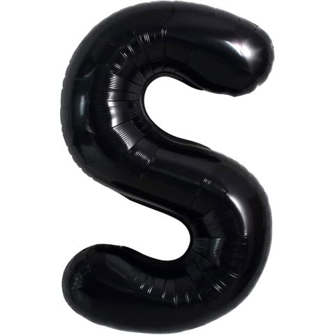 Litere - Balon Folie Metalizata Litera S, Flippy, 40 cm, Umflati cu Heliu sau Aer, Ambalaj Individual, Pai inclus, Negru