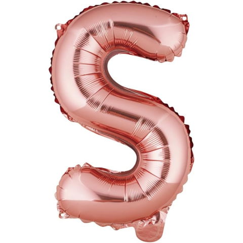 Litere - Balon Folie Metalizata Litera S, Flippy, 40 cm, Umflati cu Heliu sau Aer, Ambalaj Individual, Pai inclus, Rose Gold