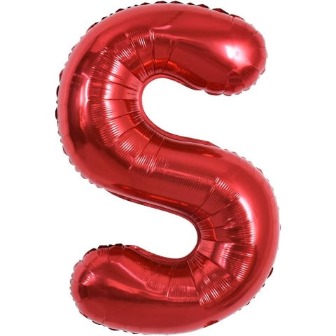 Litere - Balon Folie Metalizata Litera S, Flippy, 40 cm, Umflati cu Heliu sau Aer, Ambalaj Individual, Pai inclus, Rosu